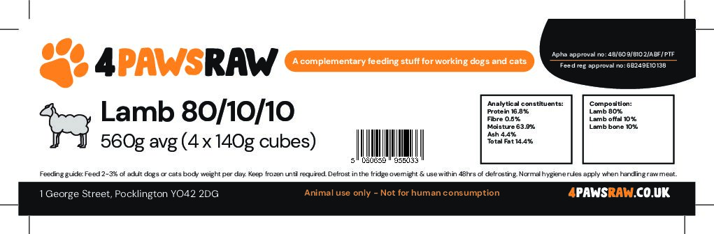 Premium Lamb *'Complete' 80/10/10 in 560g packs (4 x 140g blocks). Frozen Dog Food - Image 2